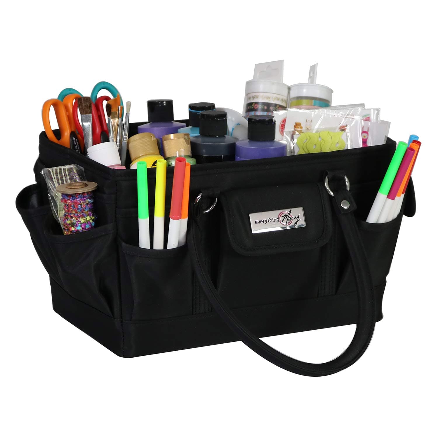 Deluxe Store & Tote Organizer – Black Craft Caddy with Handle – Collapsible Bag for Sewing, Scrapbooking, Art Supplies & DIY Project Organization