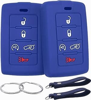 Silicone Rubber Key Fob Cover Compatible with 2021-2025 Jeep Grand Cherokee L Grand Wagoneer L Wagoneer Grand Cherokee L (5 Buttons, Blue Blue)