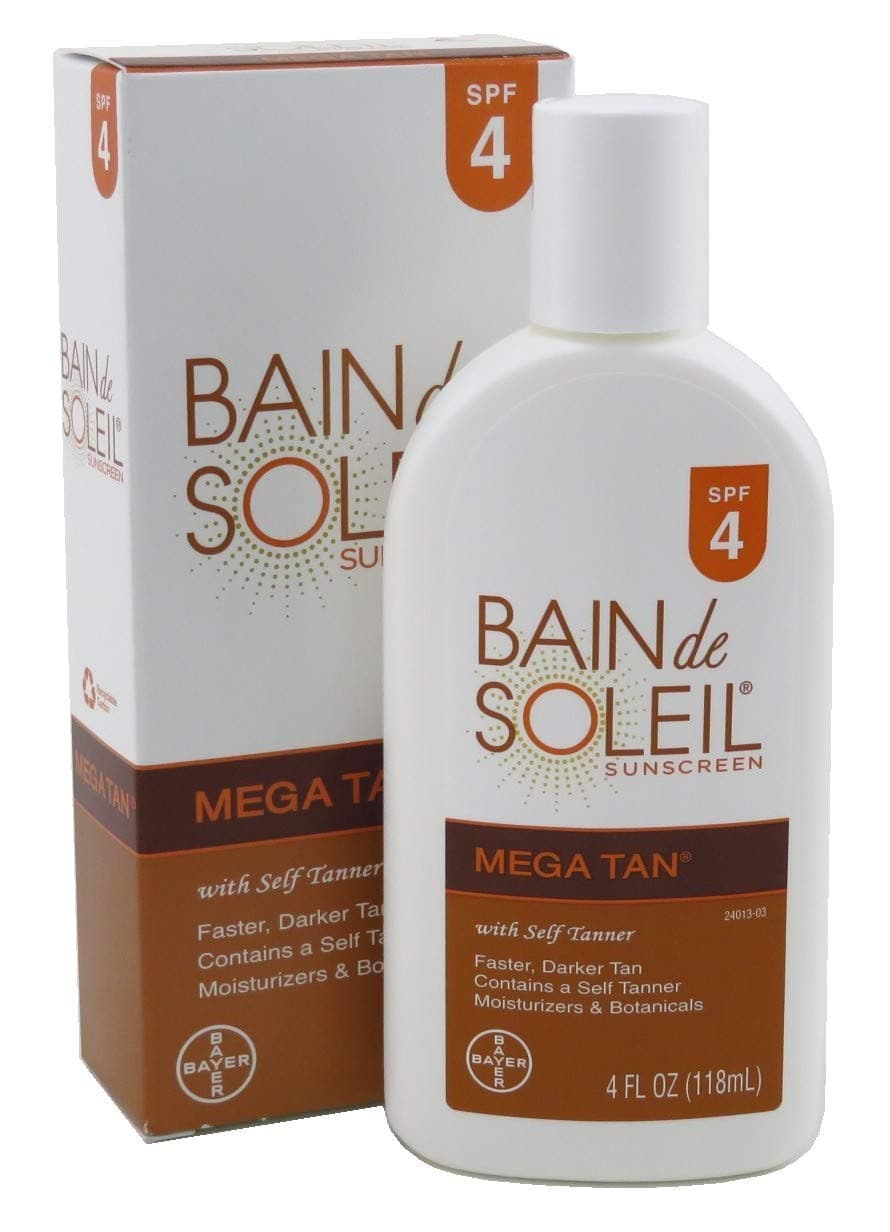 Bain de Soleil Mega Tan Sunscreen Lotion With Self Tanner, SPF 4 - 4 Oz (pack of 3)