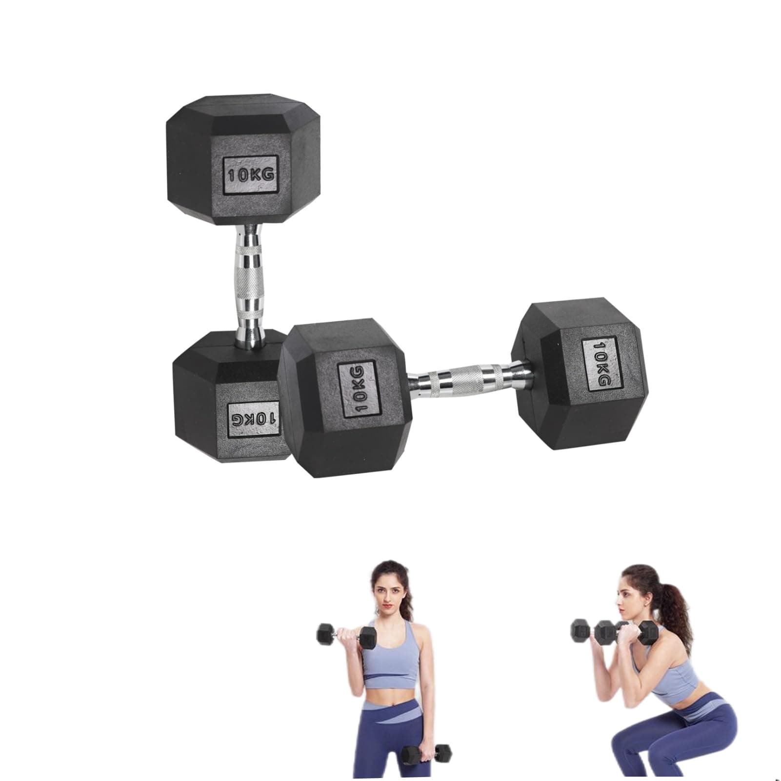 DAYONG Fitness Hex Dumbbell Set, Solid Cast Iron Rubber Coated Dumbbell for Adult, Dumbbell Weights Set for Home Gym, Full Body Workout, Strength Training. (10kg-1pair)