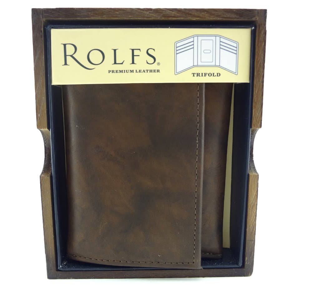Rolfs Men's Brass Trifold Brown Leather Wallet