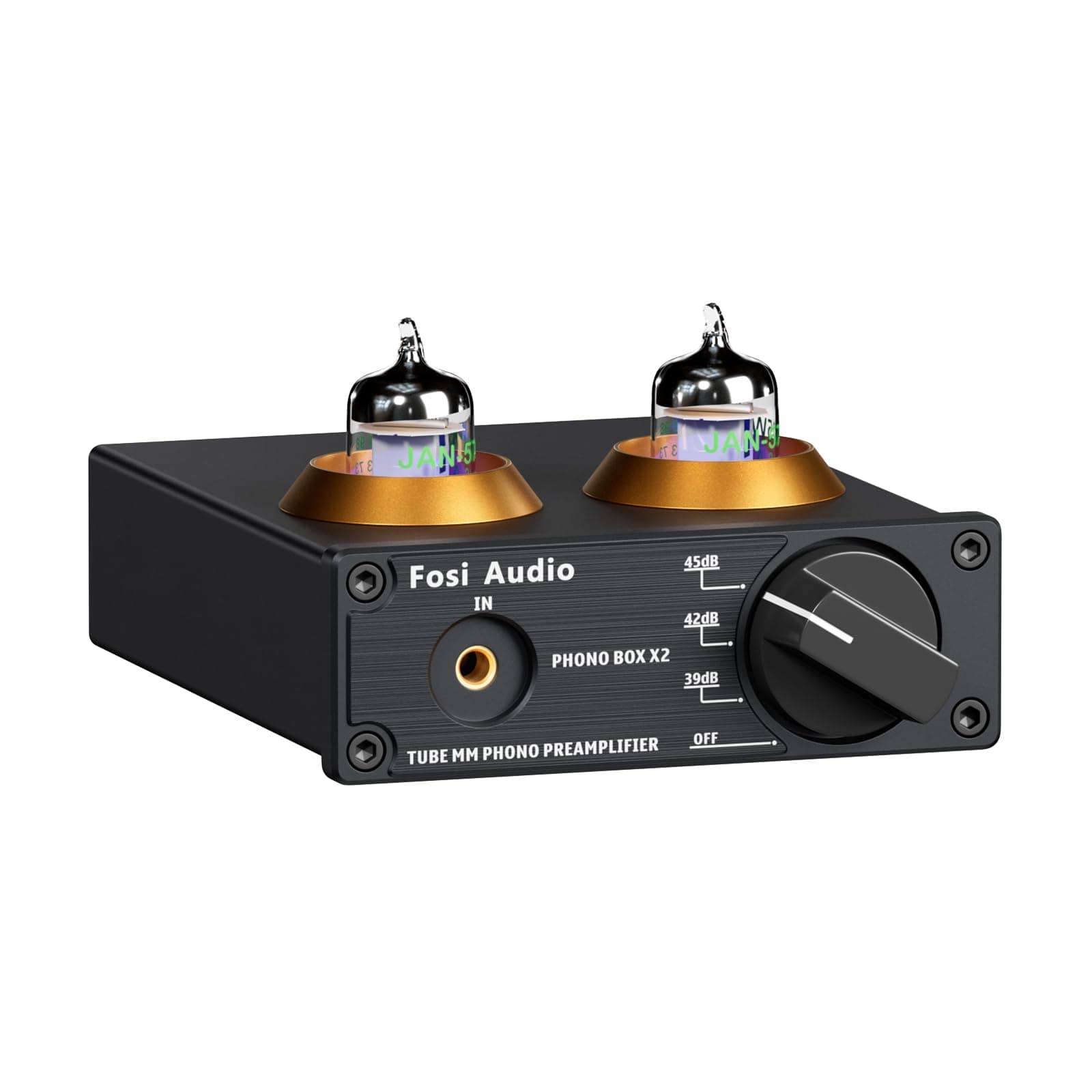 Box X2 Phono Preamp, Mini Stereo Audio Hi-Fi Preamplifier with Gain Gear, Pre-Amplifier for MM Turntable Phonograph and Record Player, with DC 12V Power Supply