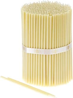 Danilovo Pure Beeswax Candles - No-Drip, Smoke-Less, Tall, Thin Taper Candles – Decorative Candles for Church Prayer, Decor or Birthday Candles – Honey Scented – 7.1 in, Ø 0.24 in (White, 100pcs)