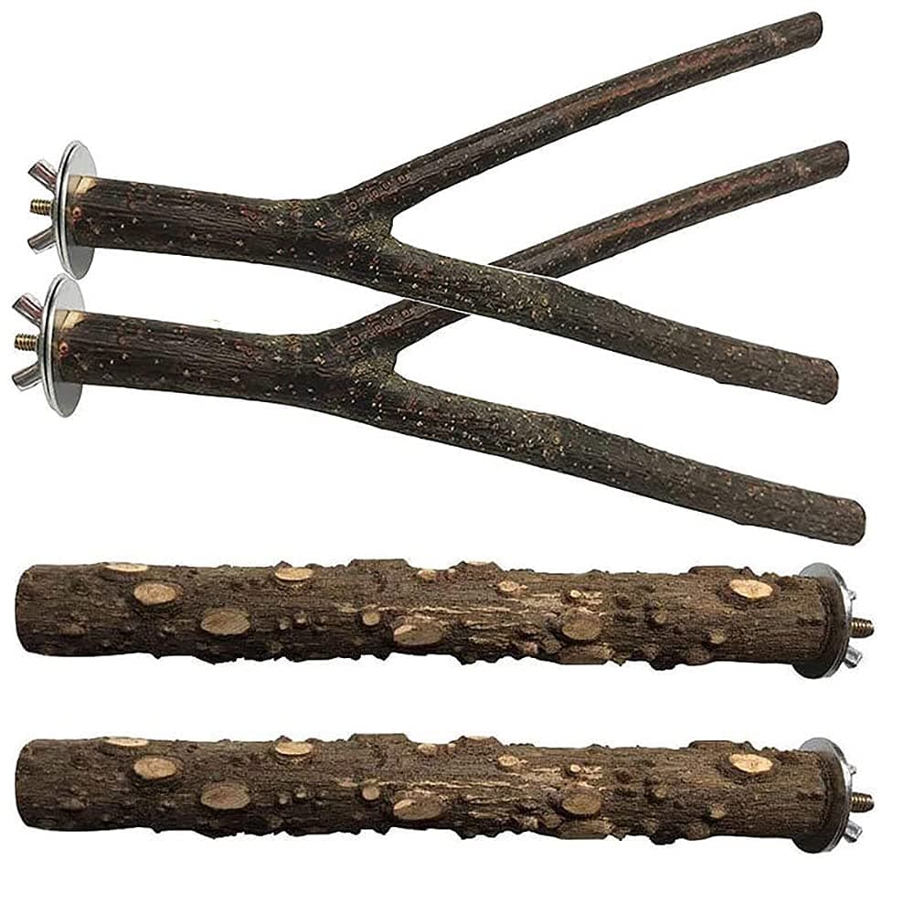 4 pcs/5 pcs Natural Wood Perches for Birds,Bird Parrot Stand Toy,Bird Cage Accessories,Branch Platform Paw Grinding Stick,for Small Parakeets Budgies Cockatiels Conure Lovebirds (4 pieces)