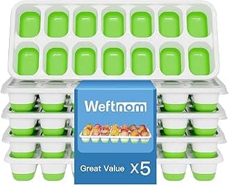 Ice Cube Tray, Ice Cube Trays for Freezer 5 Pack with Lids, Ice Tray Easy-Release, Ice Trays for Freezer Stackable, Silicone Ice Cube Tray for Drinks, Coffee - BPA-Free and Odor-Free