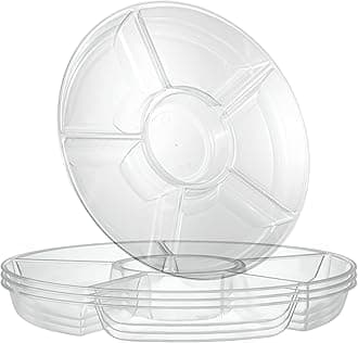 6 Sectional Round Plastic Serving Tray/Platter (4, Clear)