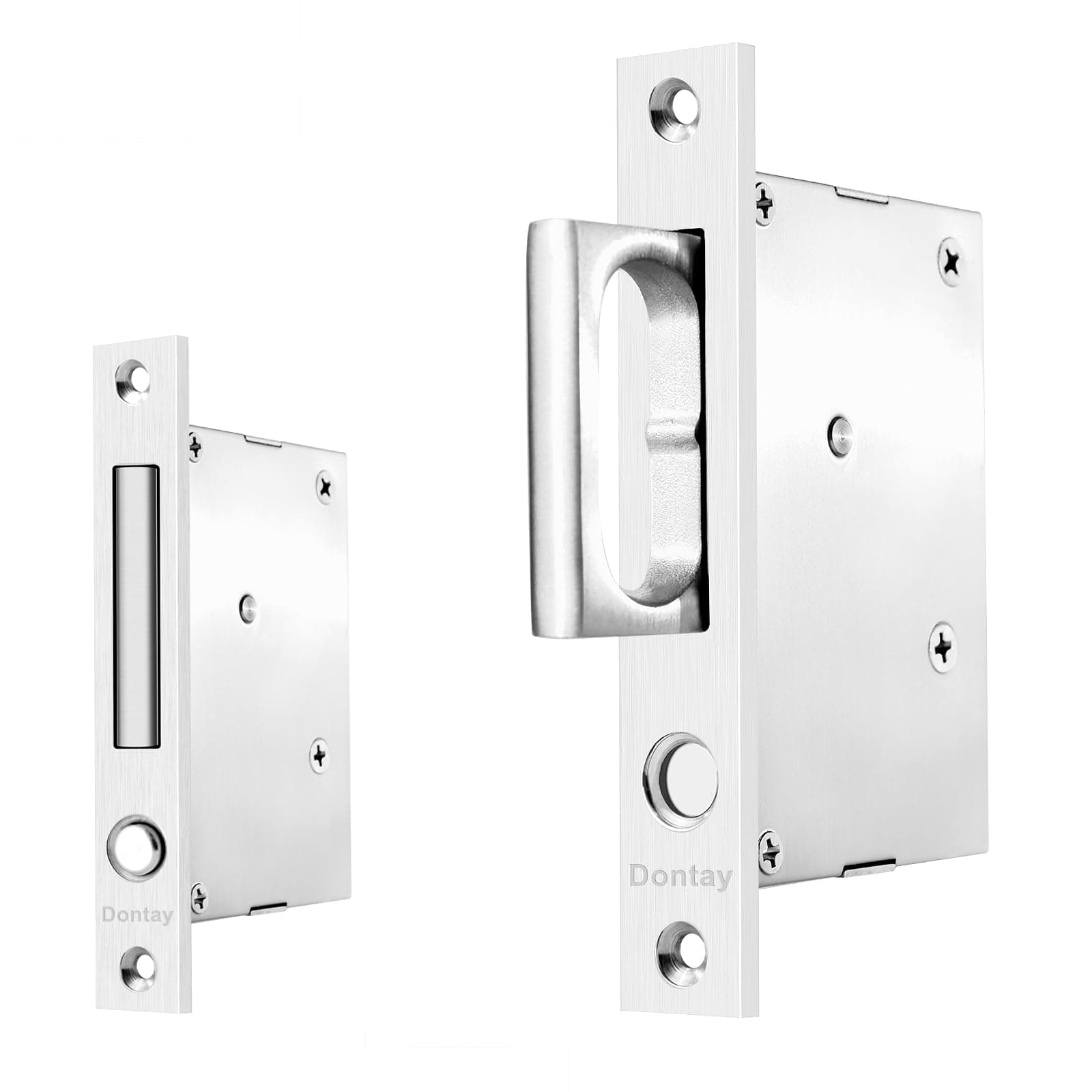 Dontay Pocket Door Edge Pull, Push Automatic Bounce Switch, Hidden Handle, Sliding Door Hardware, Flush Ring Pull, Easier to Grasp and Use (1, Brushed Stainless Steel)