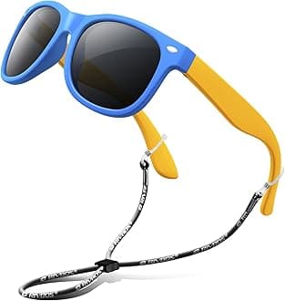 RIVBOS Kids Sunglasses Polarized UV Protection Flexible Rubber Glasses Shades with Strap for Boys Girls RBK004, W Blue, Medium