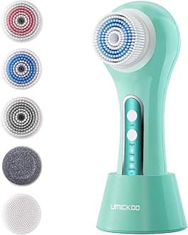 Electric Facial Cleansing Brush, 2-Way Rotating Face Scrubber for Daily & Deep Cleaning, 3 Modes, 5 Brush Heads, Rechargeable, IPX7 Waterproof for All Skin Types
