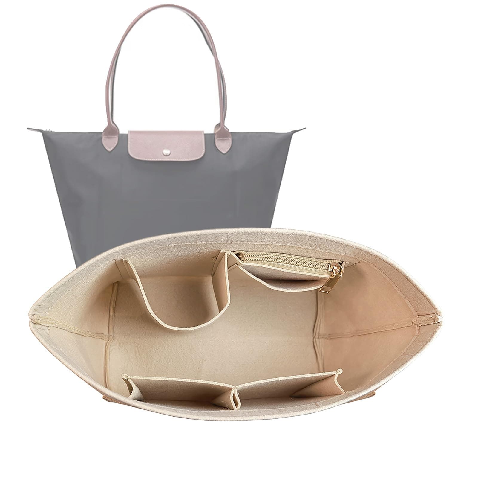 Lckaey Purse Organizer Insert for le pliage large Handbags Insert Organizer1012beige-L
