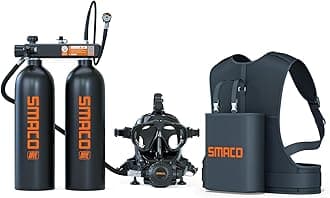 SMACO Mini Scuba Tank 1.9L Double Diving Tank Reusable Small Pony Bottle for Underwater Exploration Portable Twin 1.9L Lung Air Tank Kit Diving Cylinder for Emergency Rescue Boat Cleaning S700 Max