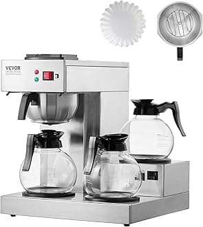 VEVOR 12 Cups Commercial Drip Coffee Maker, Coffee Maker Machine with 3 Glass Carafes and 3 Warmer Plates, Stainless Steel Pour Over Coffee Brewer for Restaurant, Office, Cafe