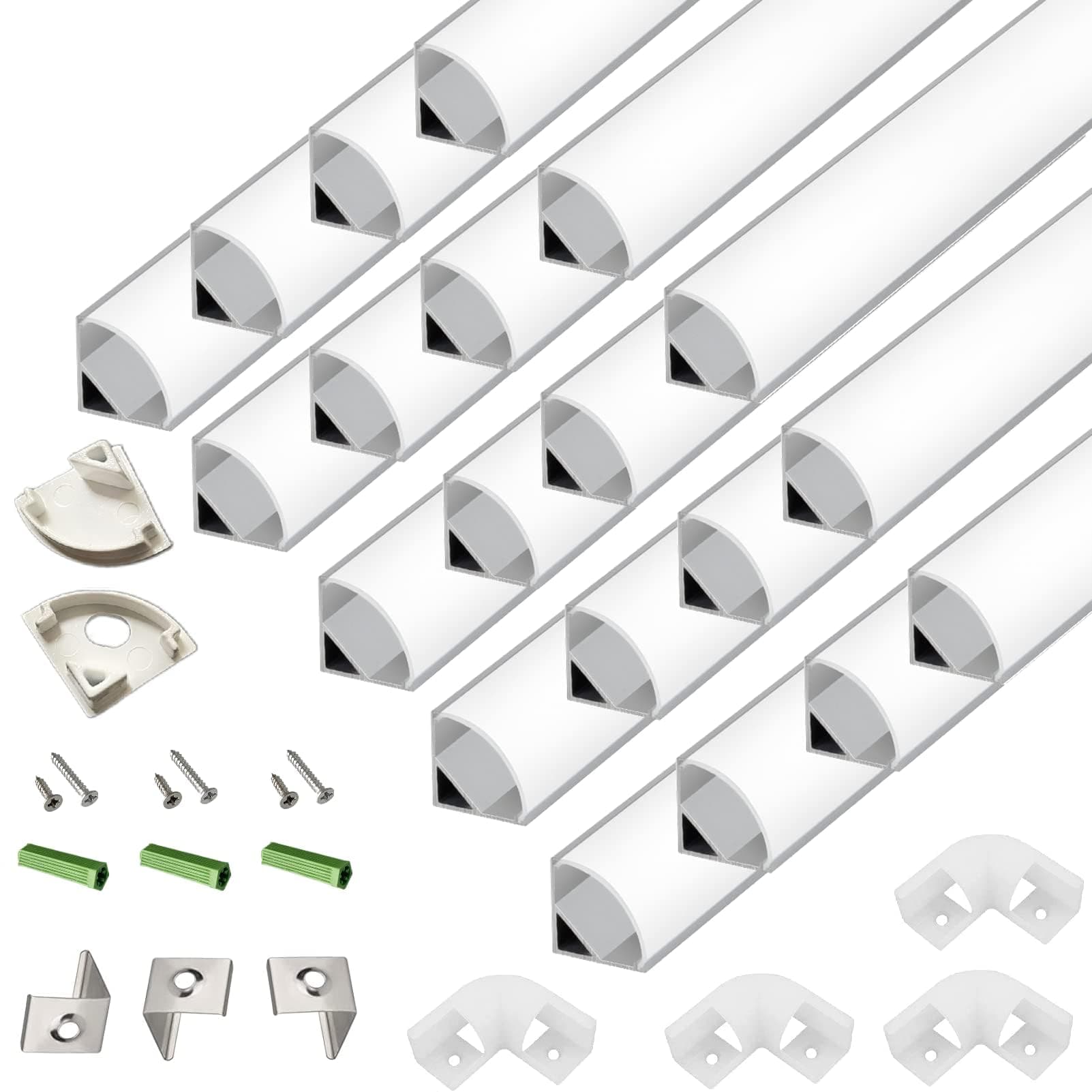20-Pack 3.3FT 1Meter V Shape LED Strip Aluminum Channel Diffuser System, Extruded Alu Track Milky Cover with Corner Connector and Mounting Kit,Easy Cut and Installed Curved Lens Profile