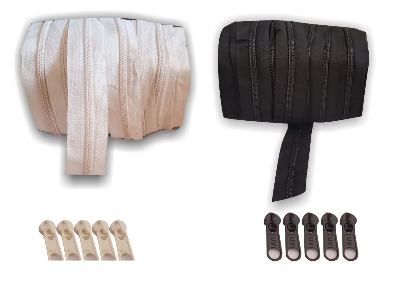 SoftSwiss Zipper Roll # 5, 5 Meter (Black), with 25 Zip Puller (Kunda) for Tailoring/Stitching/Sewing/Craft/Fashion Designing (5 Meter, Black)