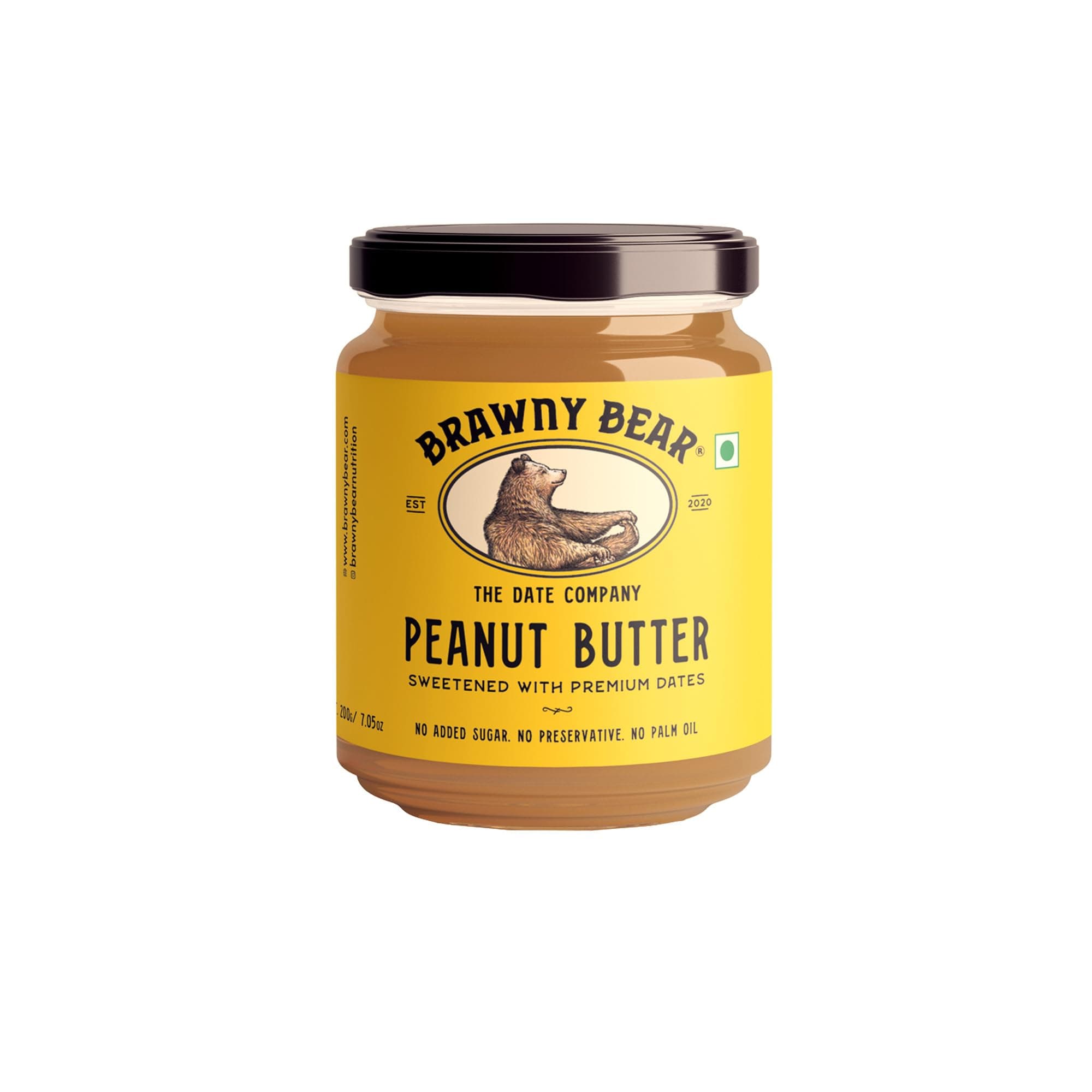 Brawny Bear Peanut Butter, 100% Natural Sweetened with Dates, Smooth Healthy Nut Butter with No Added Sugar and Preservatives, Low GI, Vegan, High in Protein Spread 200 gm