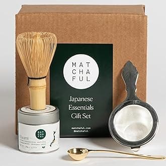 Japanese Essentials Gift Set; Includes necessary essentials to whisk up a perfect cup of matcha: bamboo whisk, scoop, sifter, Kiwami matcha, travel pouch; Great Mother's Day Gift