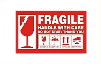 True-Ally Fragile Label Self Adhesive Gumming Paper Sticker, Red, (Size 11 X 7 Cm. Color- Red, 500, Wall)