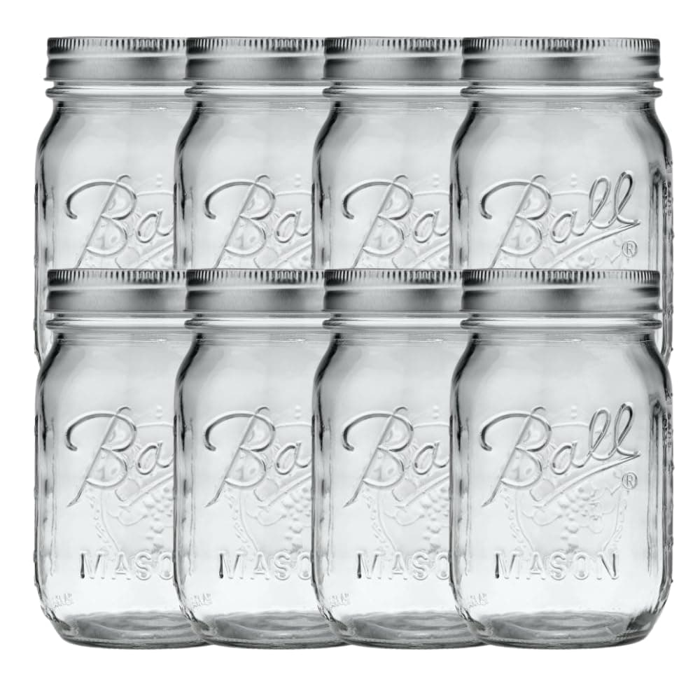Regular Mouth Pint (16 oz.) Mason Jars with Lids and Bands, for Canning or Drinkware, 8 Count
