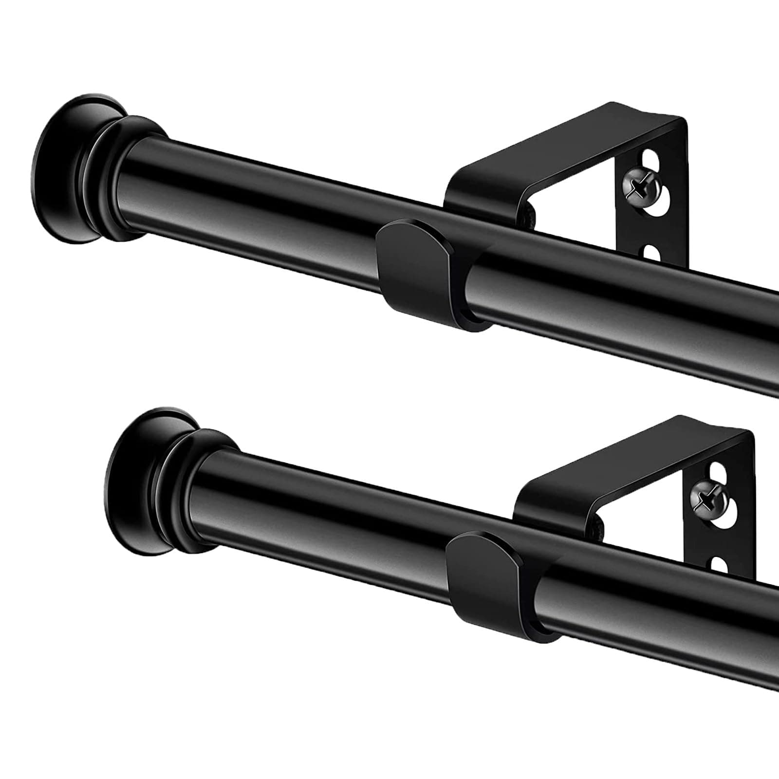 Curtain Rods 2 Pack 5/8 inch Black Curtain Rods for Windows 30 to 45 Inch with Brackets Easy to Install for Bedroom Living room Kitchen(30", 45")