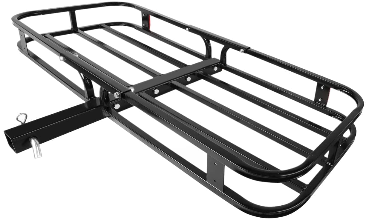 70107 53" x 19-1/2" Hitch Cargo Carrier - Steel Cargo Carrier With High Side Rails For RVs, Trucks, SUVs, Vans, Cars with 2" Hitch Receiver - 500-lb Load Capacity, Black
