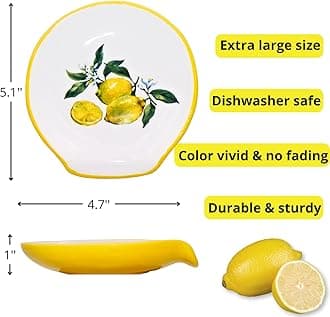 Lemon Kitchen Decor - Lemon Spoon Rest, Lemon Decor and Accessories Farmhouse Decorations for Kitchen, 5'' Ceramic Large Spoon Rest for Stove Top Utensil Holder Counter - Lemon Christmas Gifts