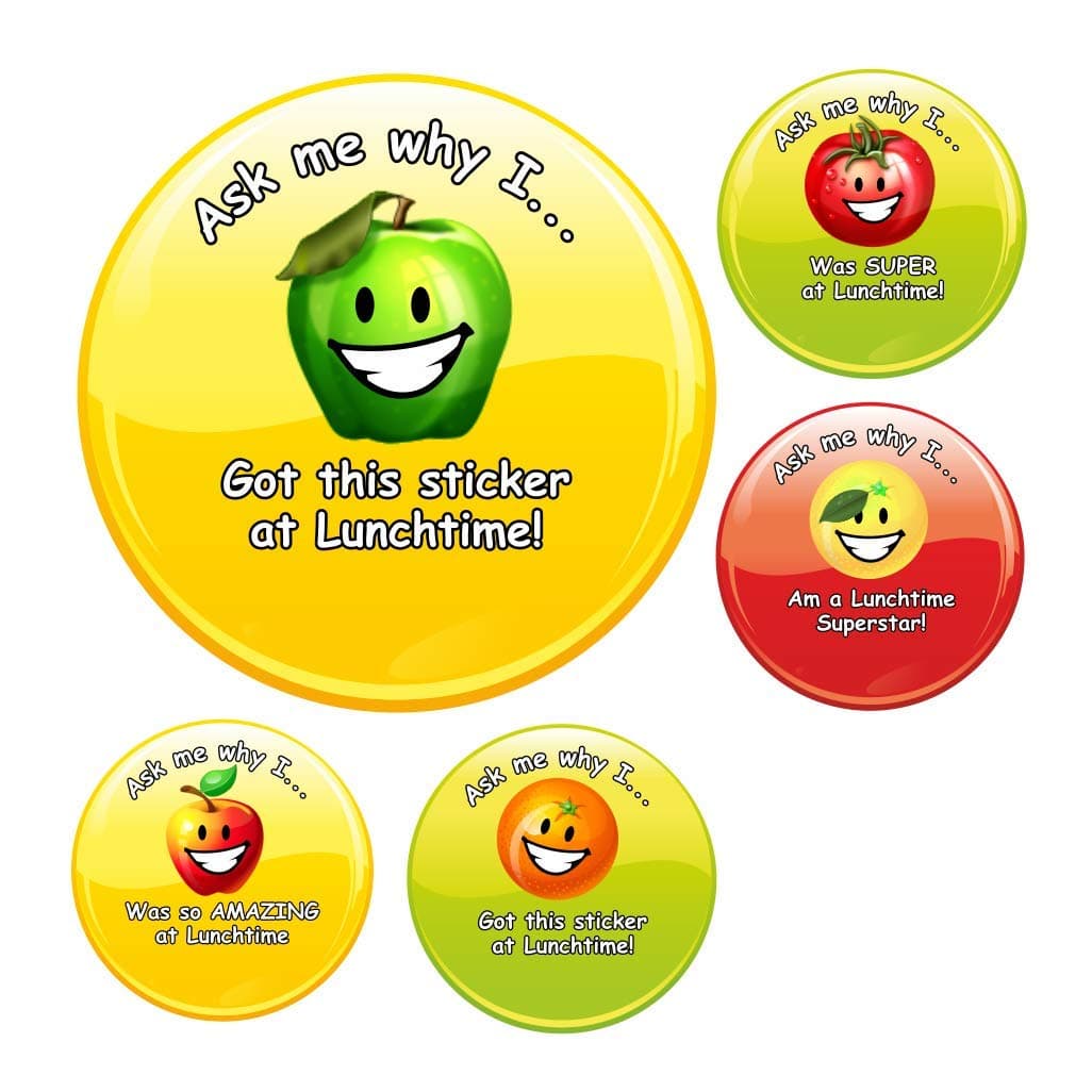 School Stickers Ask Me Why Lunchtime Stickers Made from 100% Recycled Paper.