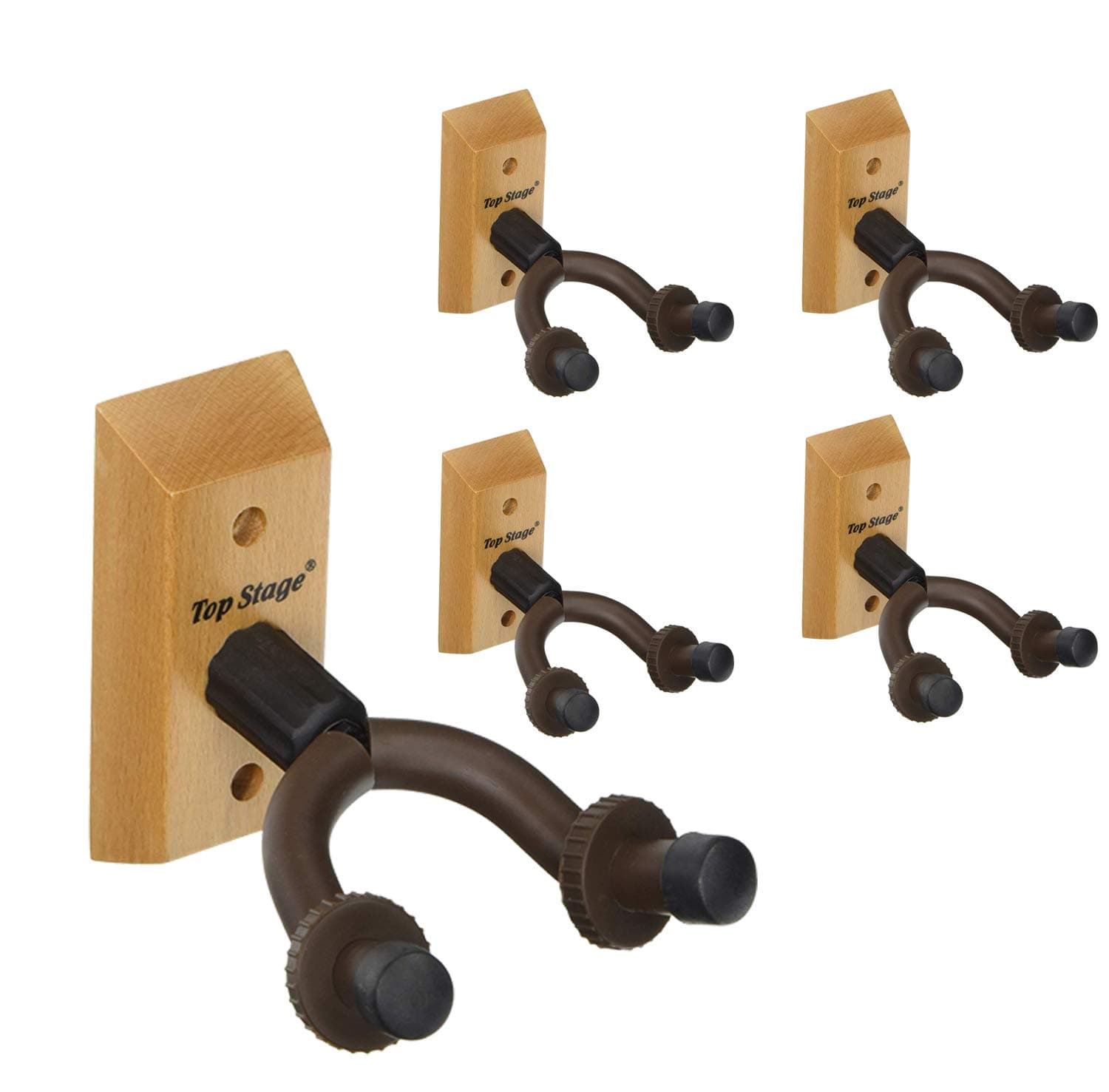 Top Stage5-Pack Guitar Wall Mount Hanger Guitar Hanger Wall Hook Holder Stand for Bass Electric Acoustic Guitar Ukulele (5-Pack, Hangers) (Natural)