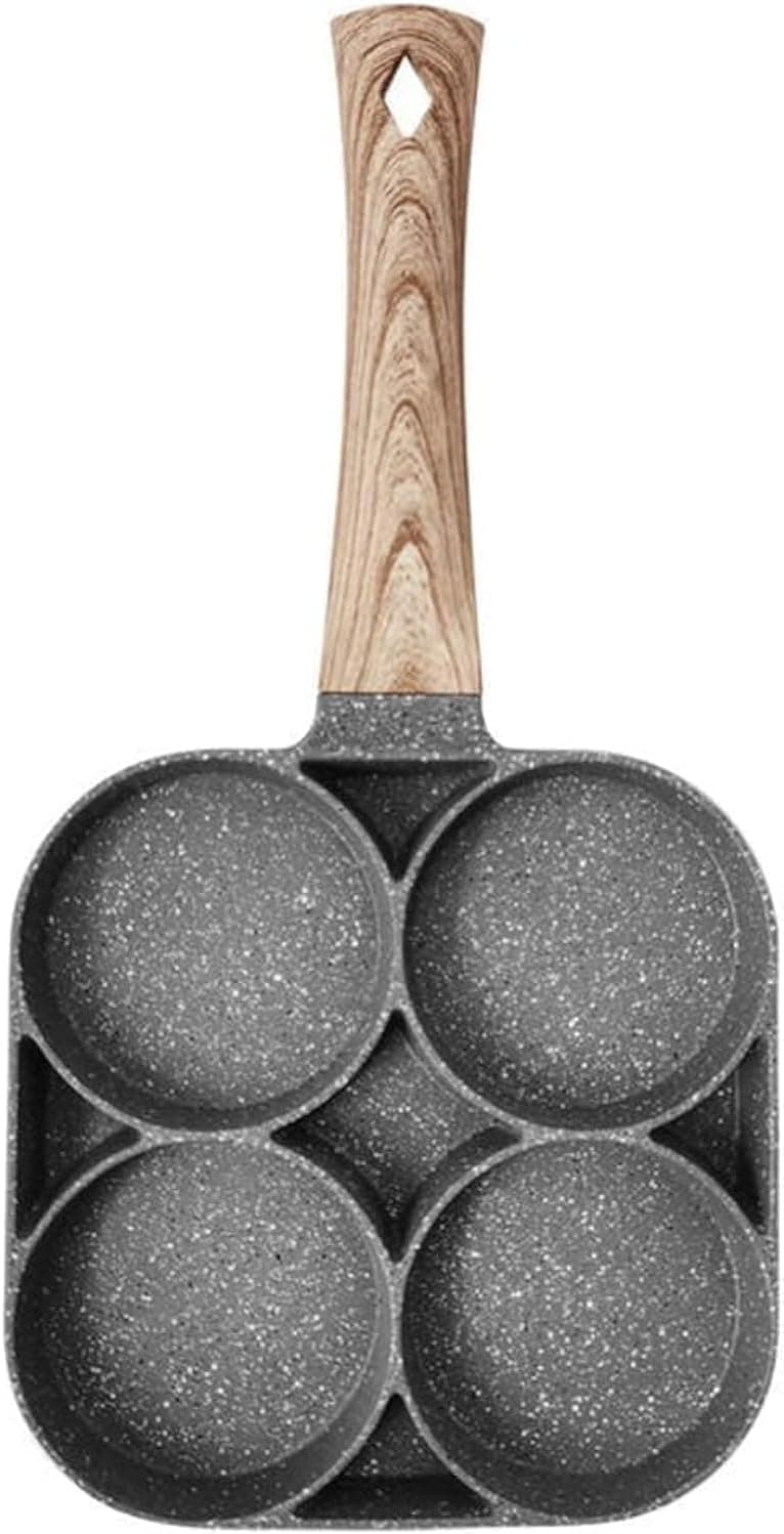 MAGA ZONE 4 Hole Omelet Pan - Non-Stick Cooking Breakfast Maker for Burger, Eggs, Ham, Pancakes with Wooden Handle Frying Pot
