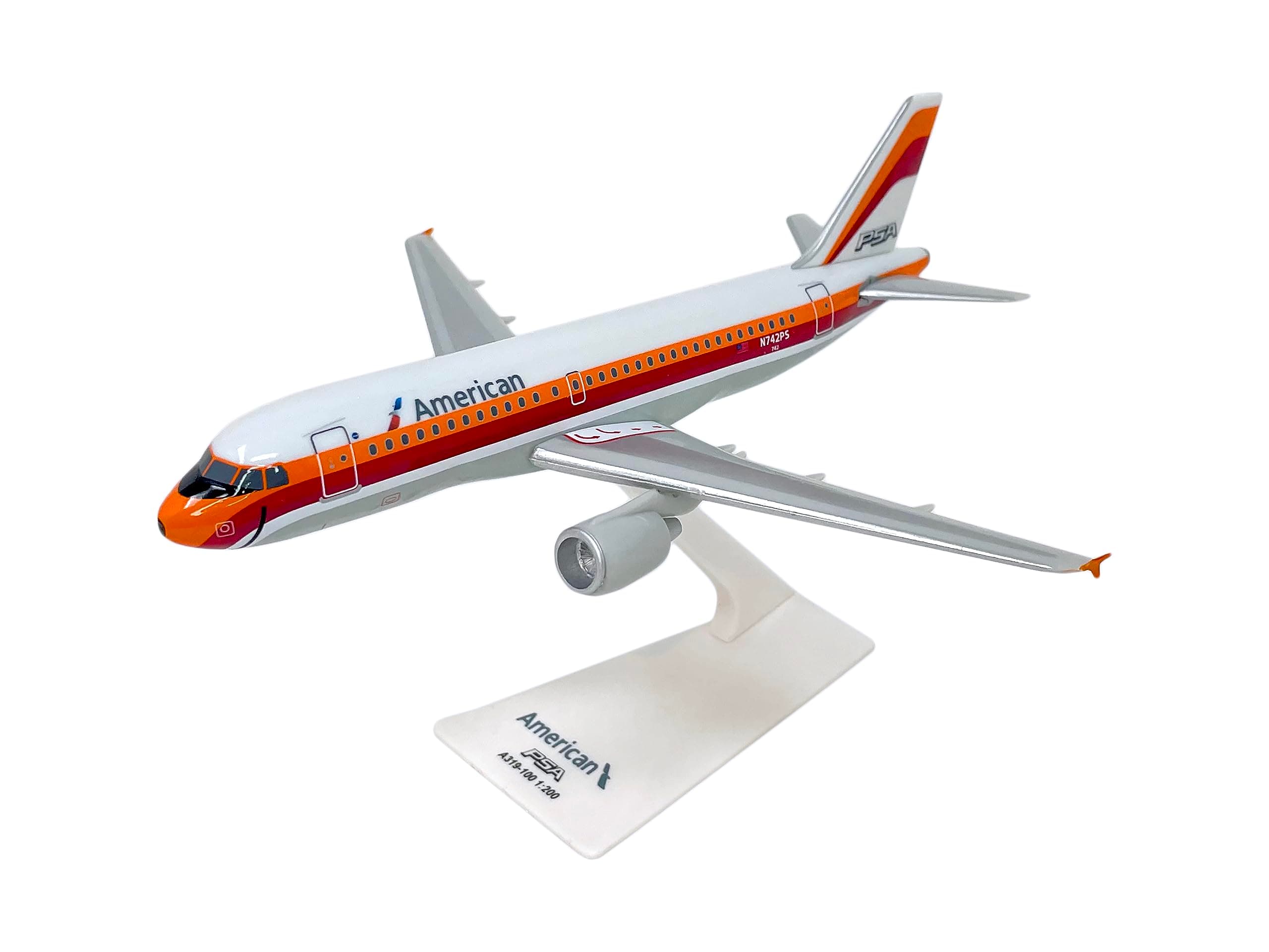 Flight Miniatures American/PSA A319-100 1:200 Scale - Plastic Snap-Fit Model Airplane - Collectible Replica of American/PSA Airlines Aircraft - Part# AAB-31900H-009
