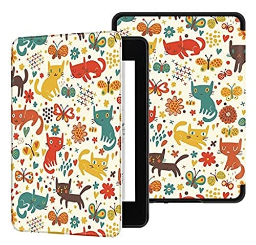 SwooK Classic Printed Magnetic Flip Cover Case for 6.8" Kindle Paperwhite 11 11th Generation 2021 / Kindle Paperwhite Signature Edition Soft Back Flip Cover Case (Cats)