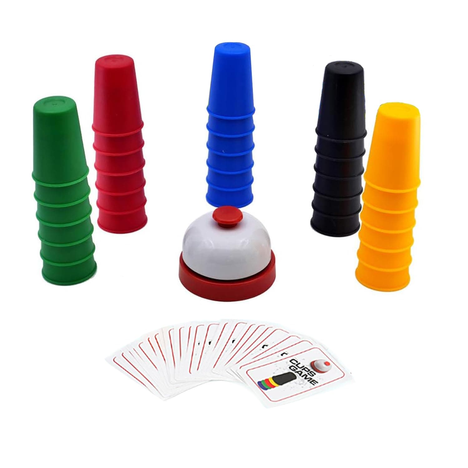 Quick Cups Games for Kids,Classic Speed Cup Game for Parent-Child Interactive Stacking Cups Game with 24 Picture Cards, 30 Cups (6 Sets of 5 Colors Each), Bell &Instructions