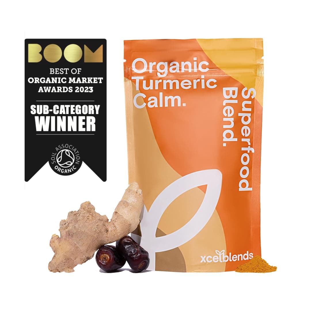 High Strength Turmeric Powder Organic, Black Pepper, Ginger, Flaxseed Protein, Ashwagandha, Maca Root, Date Powder Turmeric Supplement 150g - Immune Support, Inflammation Relief & De-Stress