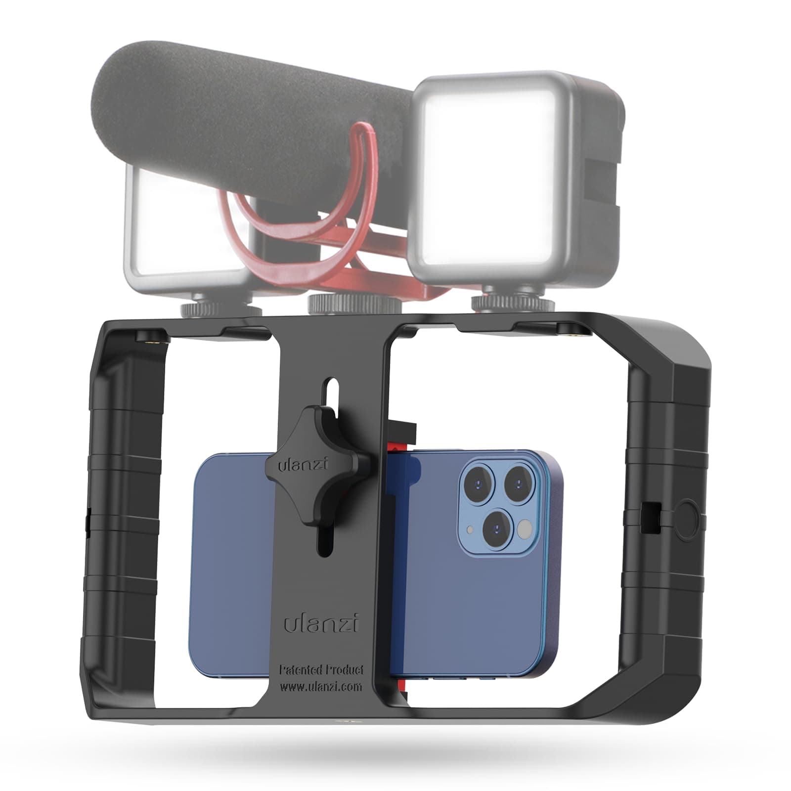 U-Rig Pro Smartphone Video Rig Handheld Phone Stabilizer Filmmaking Cage with 3 Cold Shoe Mounts Video Stabilizer for iPhone 15 14 13 12 11 Pro Max/Samsung S22 S23 Ultra/Huawei Mate 60