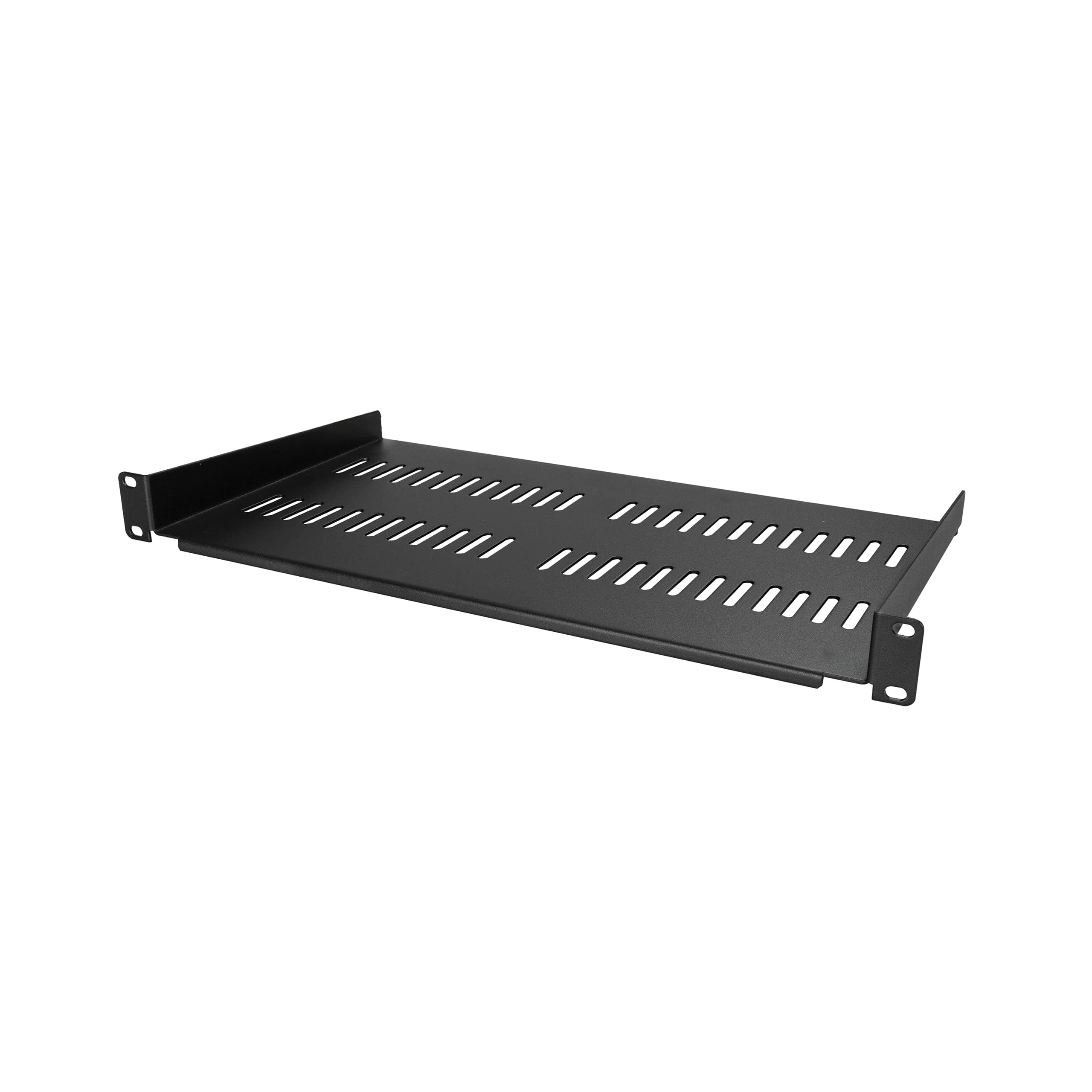 StarTech.com 1U Server Rack Shelf - Universal Vented Rack Mount Cantilever Tray for 19" Network Equipment Rack & Cabinet - Heavy Duty Steel - Weight Capacity 50lb/23kg - 10" Deep, Black (CABSHELFV1U)