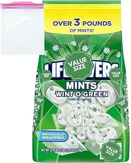 LifeSave Wint O Green Individually Wrapped Mints Hard Candy, 3.5 lbs Bag w/A Storage Bag
