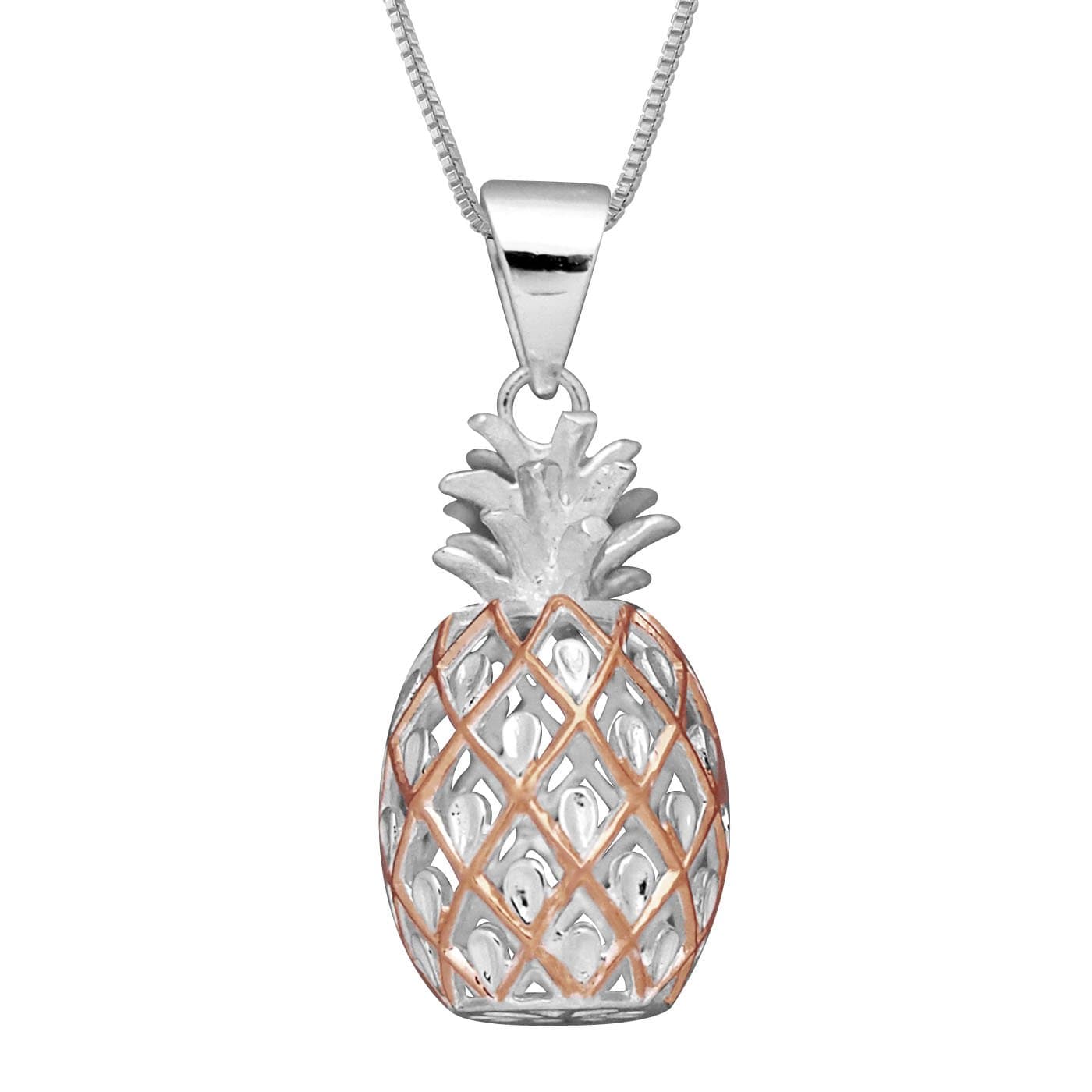 Sterling Silver Large Pineapple Pendant Necklace, 16+2" Extender