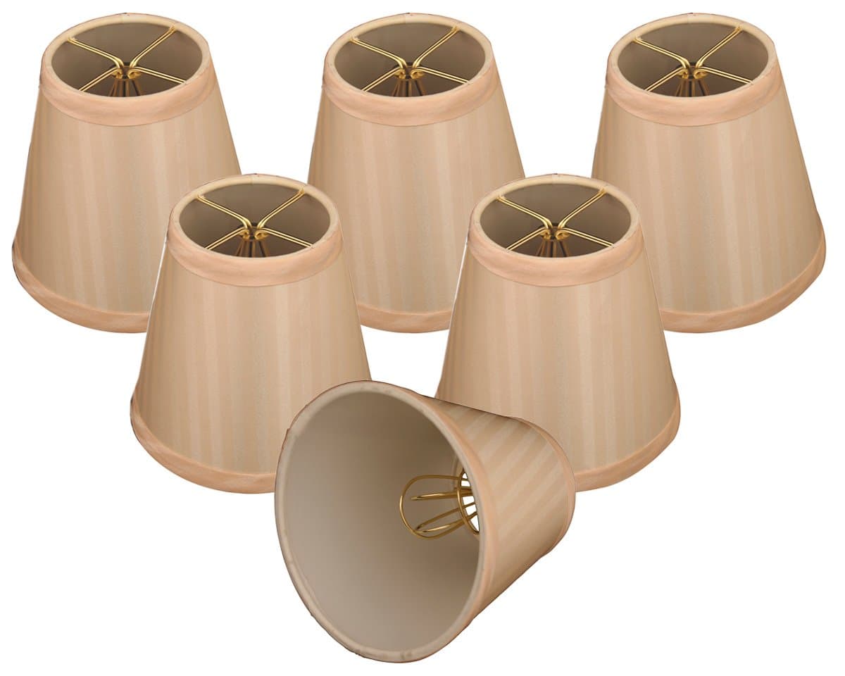 Royal Designs CS-1008-5-EGG/ST-6 Clip On Empire Chandelier Lamp Shade, 3" x 5" x 4.5", Eggshell Stripe, Set of 6