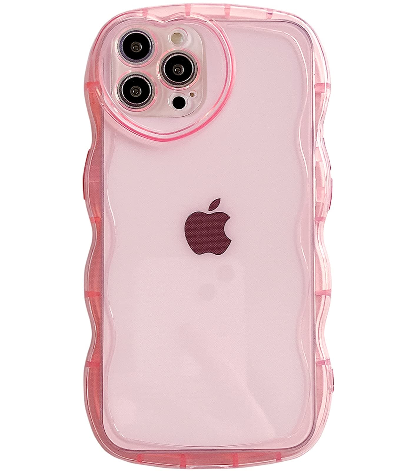 Qokey for iPhone 13 Pro Max Case(2021 6.7"), Cute Clear Love Case, with Love-Heart Camera Frame Wavy Edge Transparent Full Protection Soft TPU Shockproof Phone Cases Cover for Women Girls Pink