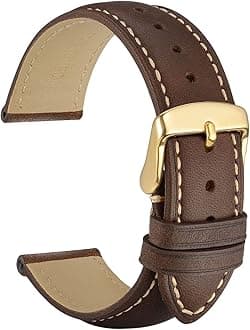 WOCCI 21mm Vintage Leather Watch Band for Men and Women, Gold Buckle (Dark Brown/Beige Seam)