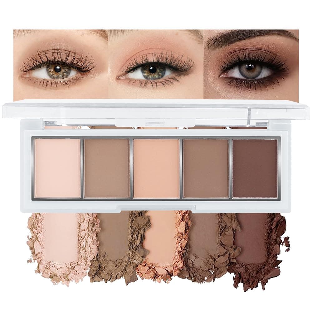 5 Colors Matte Eyeshadow Makeup Palette,Nude Pink Light Dark Brown Taupe Natural Neutral Eye Shadow Palette,Long Lasting Waterproof Naturing-Looking Women Girls Eye Shadow