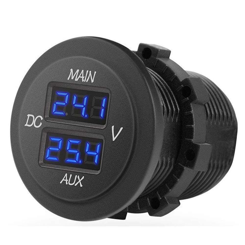 LED Digital Double Voltmeter - Round Panel Voltage Monitor Gauge Tester Compatible with Car Pickup RV Truck Dual Battery Pack, Blue