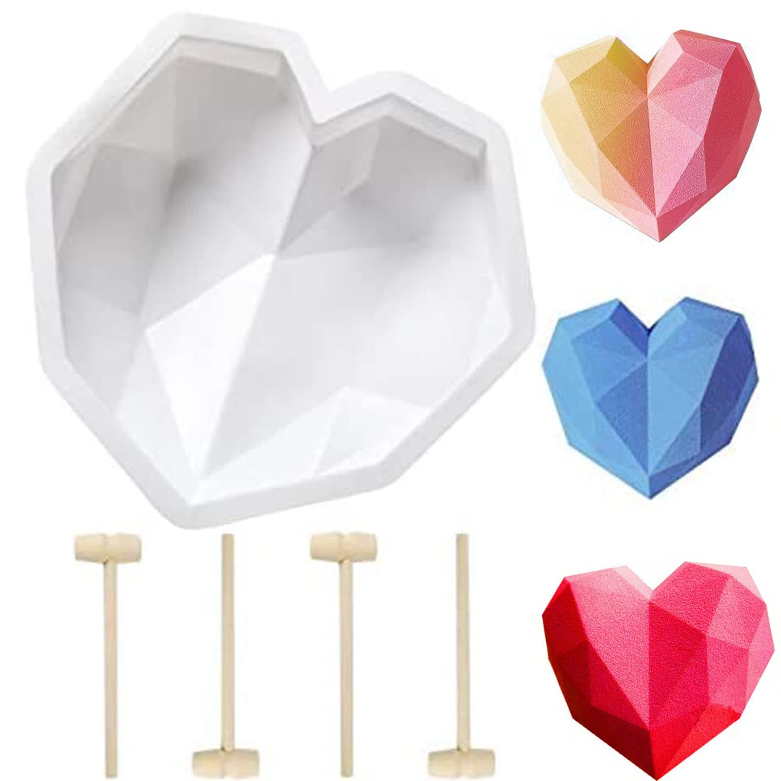 Diamond Heart Silicone Mold, Non-stick Heart Shaped Mousse Cake Mold Trays Silicone Cake Mold Chocolate Mold Bakeware Trays Tool Cake Topper Decorative Cooking Supplies