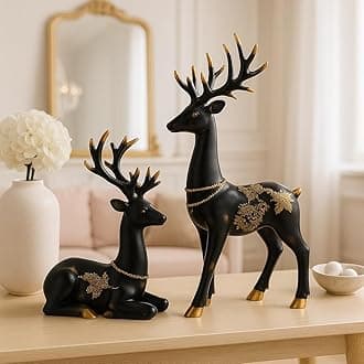 Xtore Creative Resin Golden and Black Reindeer Sculptures | Beautiful Home Decor | Lifts up Energy of Your Room (Pack of 2, Black)