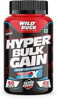 Wild Buck Hyper Bulk Gain Mass & Weight Gainer Capsule For Fast Muscle Gain,Daily Building Supplement Growth,Stamina Strength,For Men Women- 90 Cap,1 Count