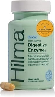 Hilma Digestive Enzymes for Women, Bloating Relief with Turmeric, Dandelion Root and Gluten Digestive Enzymes, Natural Gluten and Dairy Relief Pills, 60 Vegan Capsules