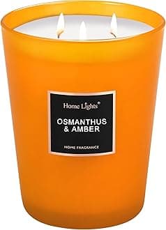 Home LightsOsmanthus Amber Scented Candle | 33.3 Oz. Natural Soy Aromatic Candle | 60+ Hour Burn Time, 3 Wicks, Decorative Gift - French Riviera Fragrance