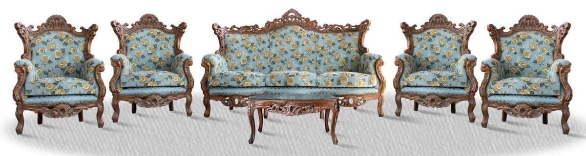 Casa Padrinobaroque sofa set 3 seat sofa 4 armchairs and table with glass top - Antique Sofa Set