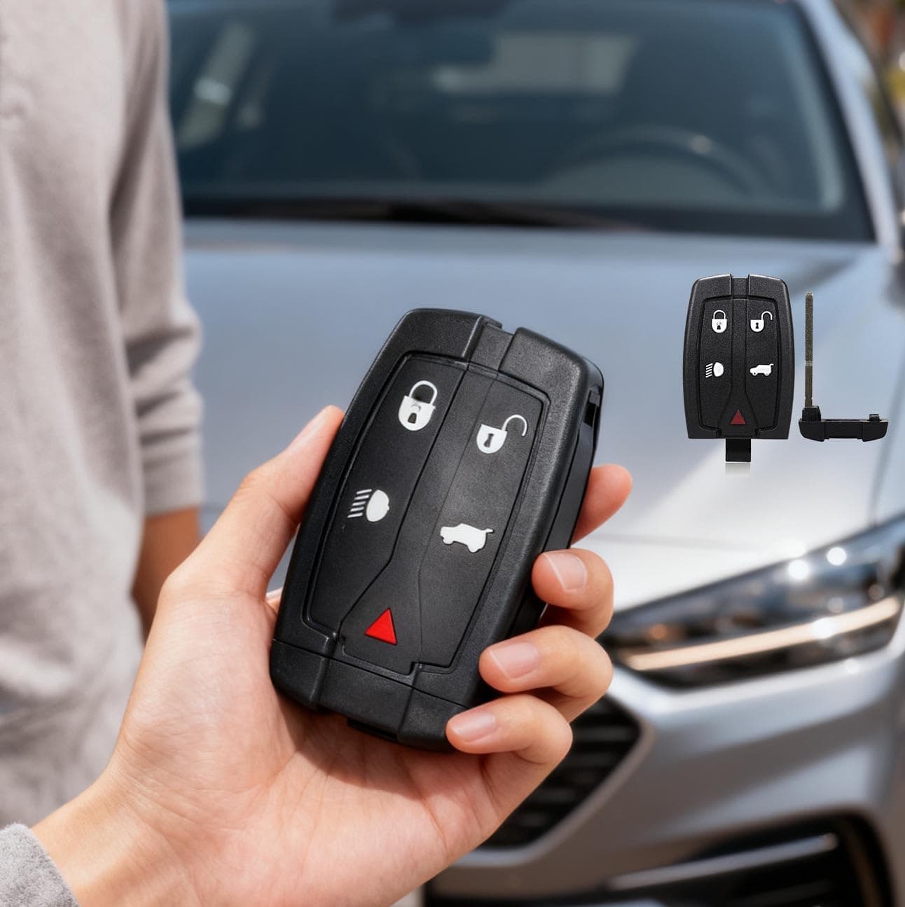 5 Buttons Keyless Entry Key Fob Replacement Fits with Land Rover Freelander 2 2007-2015 with ID46 chip 433MHZ Car Key Case Replacement