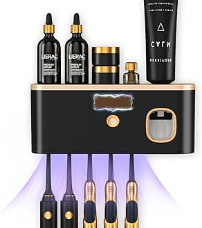 CPOTAM Toothbrush Holders for Bathrooms, Toothbrush Holder Wall Mounted with Toothpaste Dispenser, Rechargeable Cordless Wall Mounted Tooth Brushing Holder