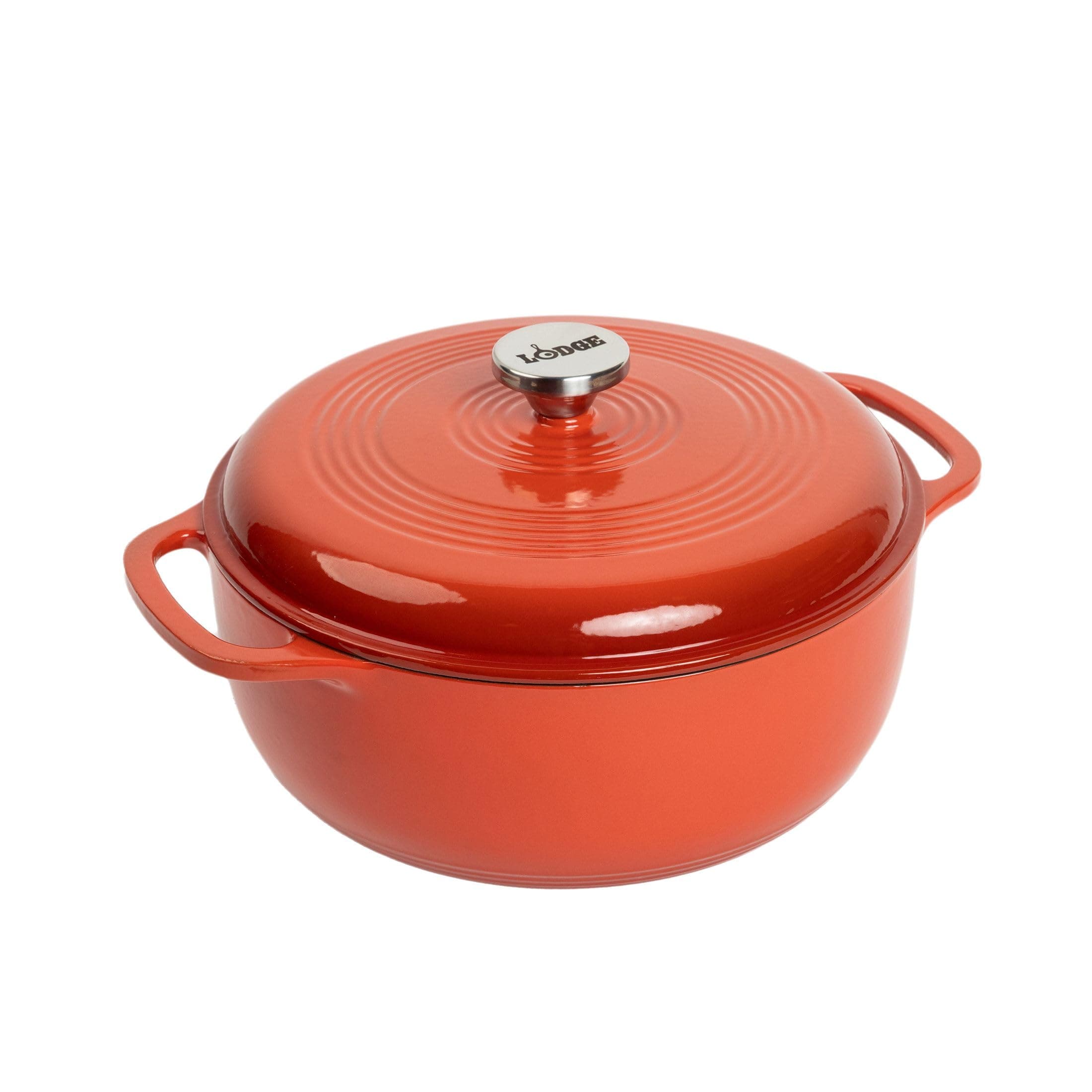 Lodge Essential Enamel Cast Iron Dutch Oven - Perfect for Bread Baking, Braising, Marinating & Slow Cooking - Features Moisture-Sealing Lid & Dual Handles - Kitchen Essentials - 6 Quarts - Poppy